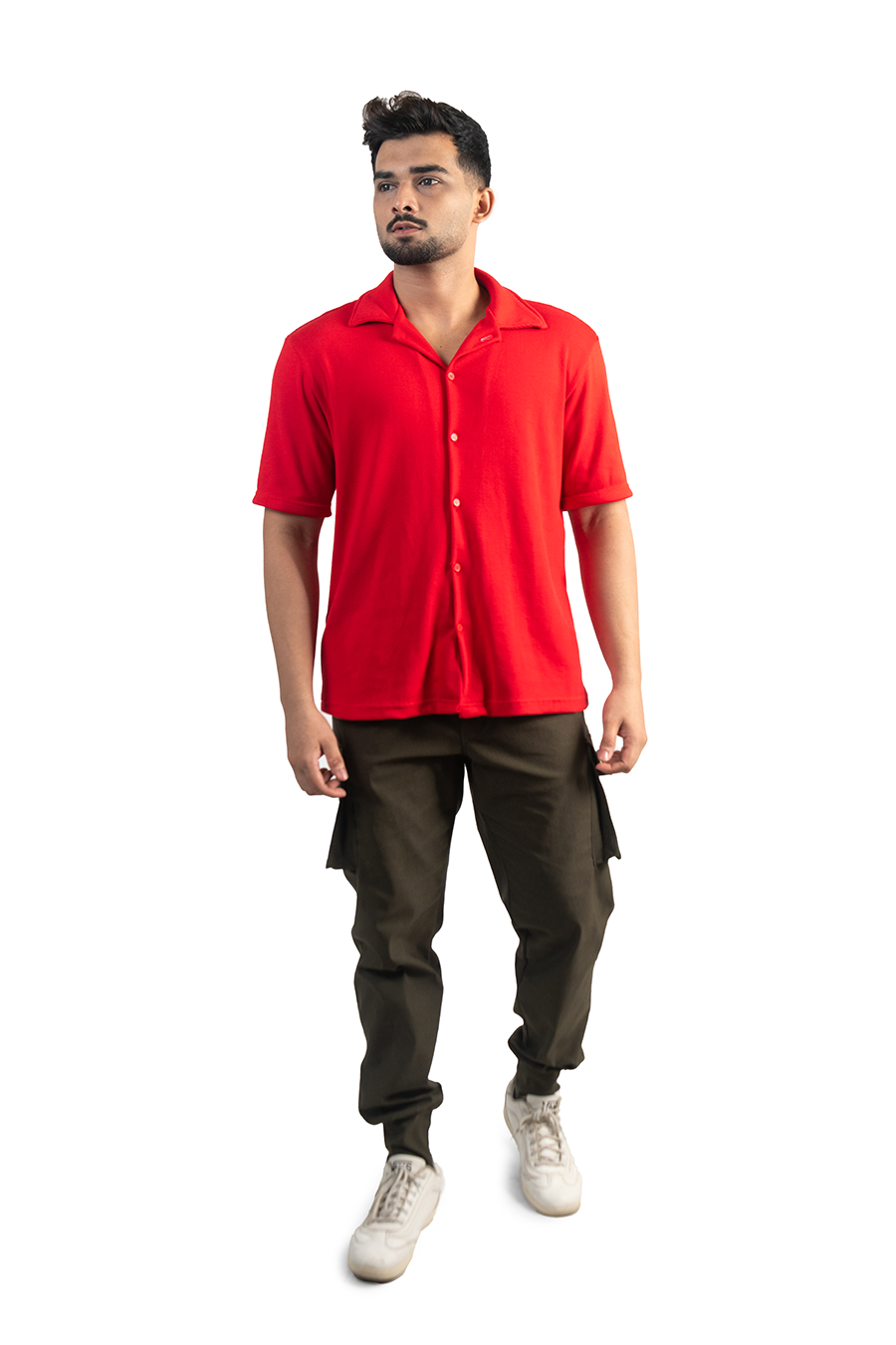 SPLENDOUR BUTTONED RIBBED SHIRT - RED