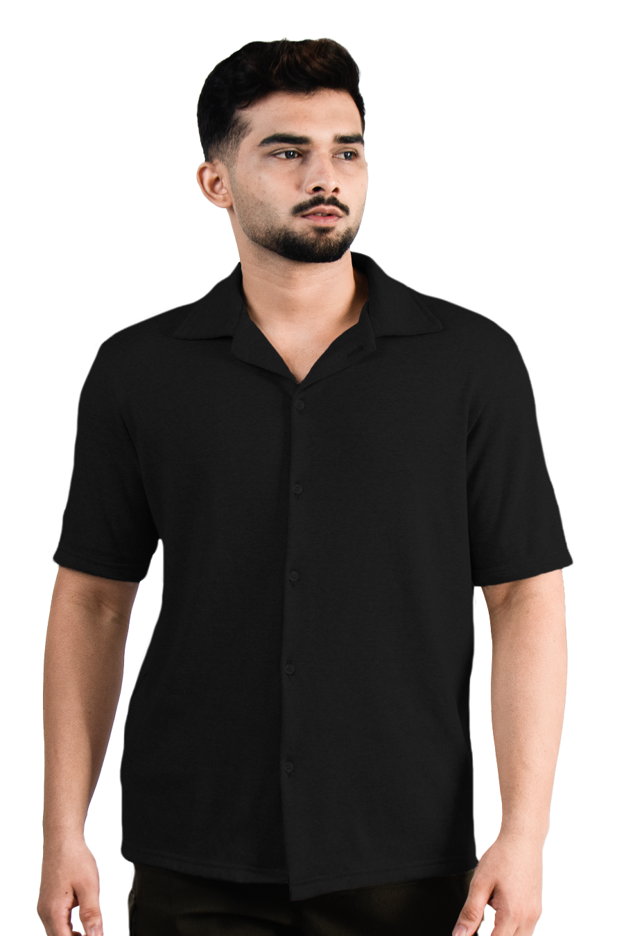 SPLENDOUR BUTTONED RIBBED SHIRT - BLACK