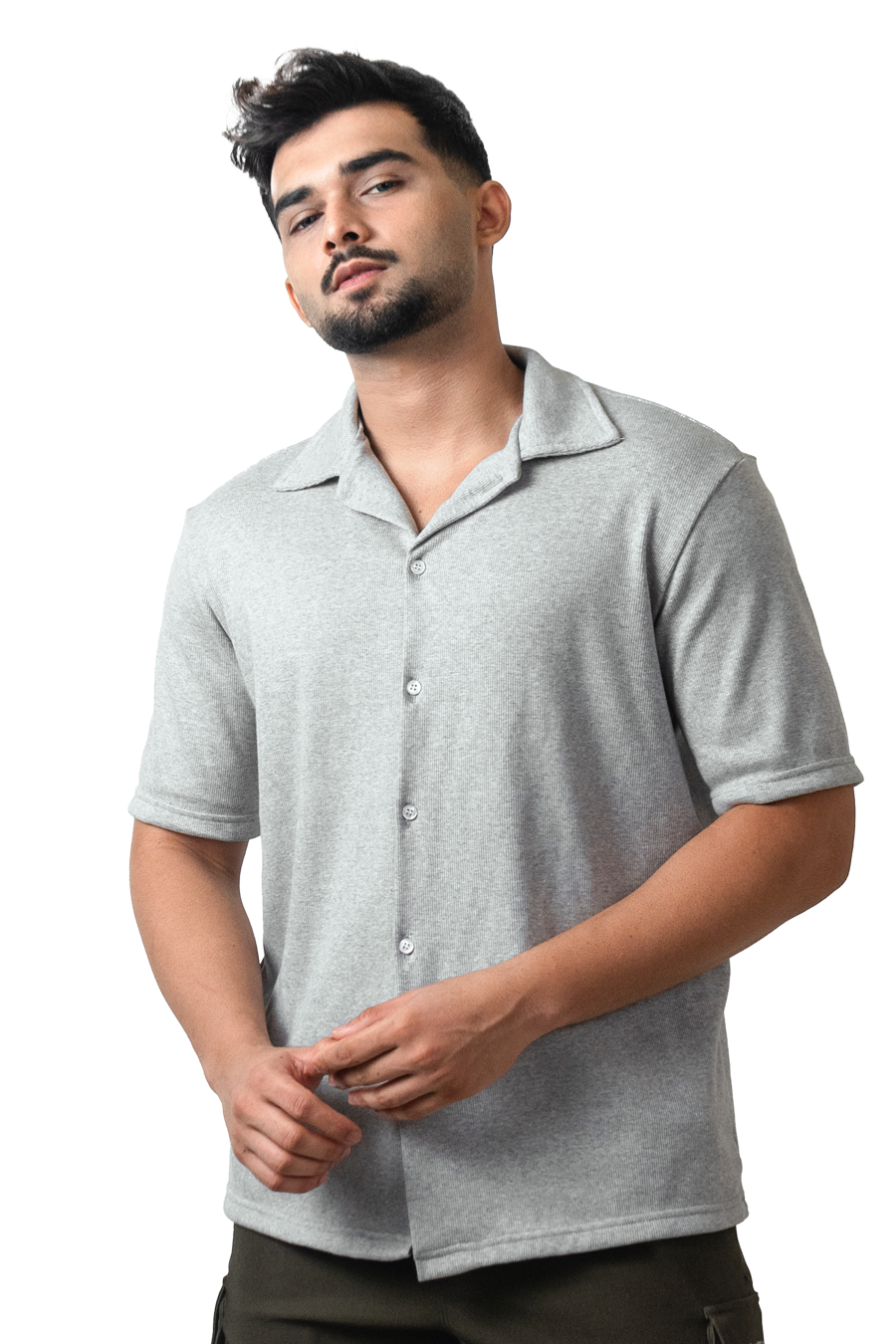 SPLENDOUR BUTTONED RIBBED SHIRT - GRAY