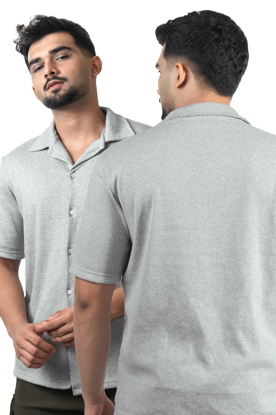 SPLENDOUR BUTTONED RIBBED SHIRT - GRAY