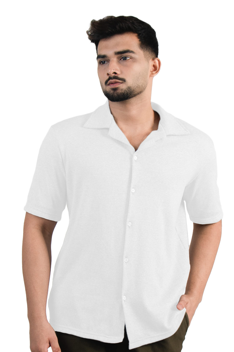 SPLENDOUR BUTTONED RIBBED SHIRT - WHITE